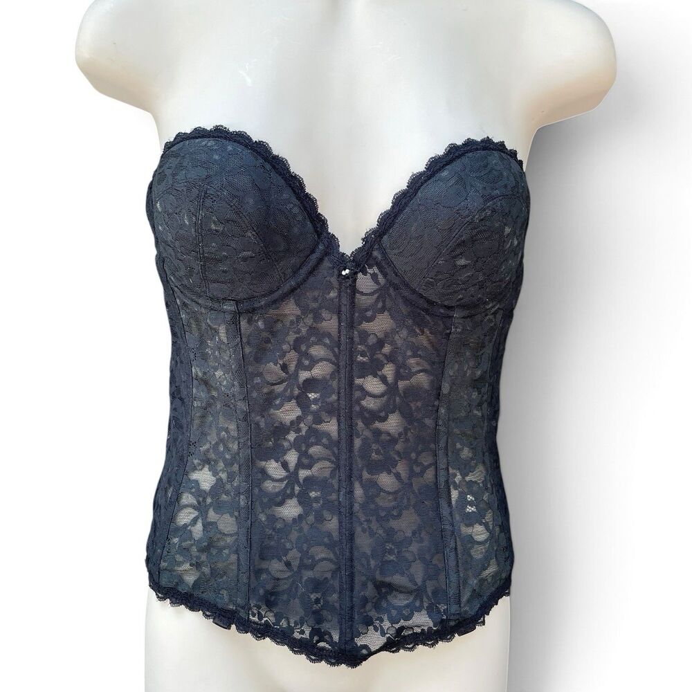 Vintage Dark Fairy Victorian Lace Corset Bustier Frederick’s Hollywood 34B Black